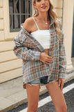 Lapel pocket check loose long-sleeved shirt