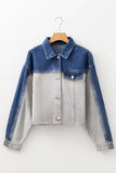 Lovesoft - Dusk Blue Color Block Patchwork Flap Detail Distress Denim Jacket: Dusk Blue / 75%Cotton+25%Polyester / M