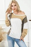 Lovesoft - Exposed Seam Color Block Patchwork Top: Khaki / 60%Polyester+35%Viscose+5%Elastane / S
