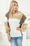 Lovesoft - Exposed Seam Color Block Patchwork Top: Khaki / 60%Polyester+35%Viscose+5%Elastane / S