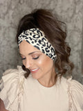 Womens wide ivory Leopard twisted headband