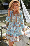 Supreme Fashion - Long Sleeves Floral Ruffled Dress: BLUE / L