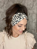 Womens wide ivory Leopard twisted headband