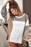 Lovesoft - Exposed Seam Color Block Patchwork Top: Khaki / 60%Polyester+35%Viscose+5%Elastane / S