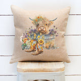 Vintage Highland Cow Pillow Cover