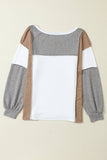Lovesoft - Exposed Seam Color Block Patchwork Top: Khaki / 60%Polyester+35%Viscose+5%Elastane / S