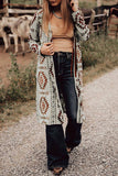 Lovesoft - Brown Western Aztec Printed Open Front Long Cardigan: Brown / 95%Polyester+5%Elastane / M