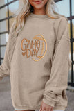 Lovesoft - Smoke Gray Twisted Rib Texture game day Rugby Embroidered Baggy Sweatshirt: Smoke Gray / 100%Polyester / XL