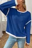 Colorblock Crewneck Knit Look Long Sleeve Pullover Top