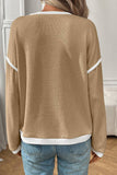Lovesoft - Colorblock Crewneck Knit Look Long Sleeve Pullover Top: Dark Blue / 65%Polyester+30%Viscose+5%Elastane / XXL