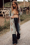 Lovesoft - Brown Western Aztec Printed Open Front Long Cardigan: Brown / 95%Polyester+5%Elastane / S
