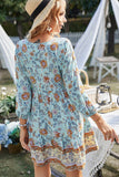 Supreme Fashion - Long Sleeves Floral Ruffled Dress: BLUE / L