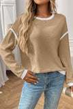 Colorblock Crewneck Knit Look Long Sleeve Pullover Top