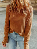 Apricot Pink Textured Round Neck Long Sleeve Top