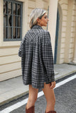 Lapel pocket check loose long-sleeved shirt