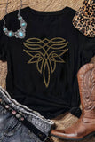 Lovesoft - Black Rhinestone Western Pattern Cotton Blend Graphic T Shirt: Black / 62%Polyester+32%Cotton+6%Elastane / L