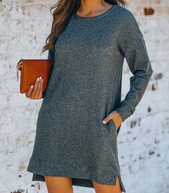 TWO TONE TUNIC DRESS WITH POCKETS