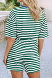 Stripe Drop Shoulder Boxy Casual Terry Short Set