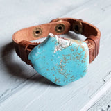 Blue Turquoise Slab on Narrow Leather Cuff
