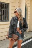 Lapel pocket check loose long-sleeved shirt