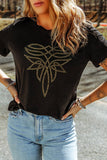 Lovesoft - Black Rhinestone Western Pattern Cotton Blend Graphic T Shirt: Black / 62%Polyester+32%Cotton+6%Elastane / L