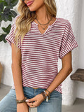 Lily Clothing - V-neck loose striped casual pullover T-shirt