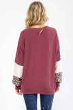 7th Ray - Leopard Patchwork Color Block Rib Knit Pullover Top T6089: Chestnut / M