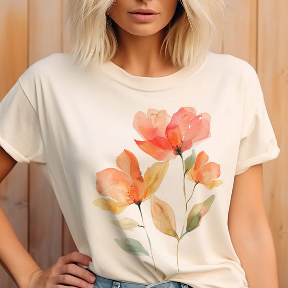 Watercolor Spring Peach Floral Summer Flower