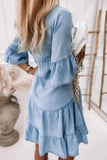Washed Denim V-Neck Half Sleeve Dress
