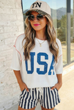 Aapparella - USA Graphic Half Sleeve Ribbed Top | S-XL Plus 1X-4X