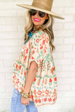 VINTAGE PRINTED SHORT-SLEEVED CHIFFON TOP: APRICOT