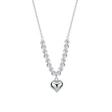 Perimade & Co. LLC - Beaded Heart Charm Pendant Necklace in 925 Sterling Silver: Silver