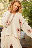 V-Neck  Floral Pattern Chenille Pullover Sweater