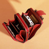 Wholesalesir - Solid Color Three-layer Single Shoulder Wallet: Black / Medium