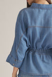 Entro - Denim V Neck Top With a Drawstring Waist.