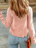 Blue Textured Round Neck Long Sleeve Top