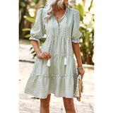 Sage Green Puff Sleeves High Waist Dress