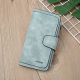 Wholesalesir - Long Matte PU Multi-purpose Women's Wallet: Blue / Medium