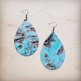 Leather Teardrop Earrings in Turquoise Metallic