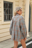 Lapel pocket check loose long-sleeved shirt