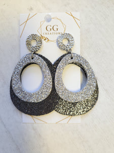 Annie Drop Silver & Black Genuine Leather Earrings