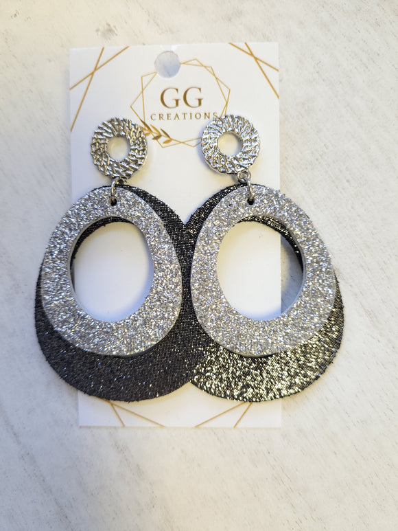 Annie Drop Silver & Black Genuine Leather Earrings