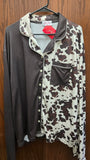 Last One - Western Ruffle Cow Print Pj's
