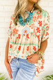 VINTAGE PRINTED SHORT-SLEEVED CHIFFON TOP: APRICOT