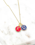 Red Blue KU Jayhawk Enamel Charm Necklace Kansas