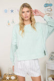 J.O.A - ACID WASH LONG SLEEVE SIDE SLIT KNIT TOP: DUSTY MINT