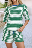Stripe Drop Shoulder Boxy Casual Terry Short Set