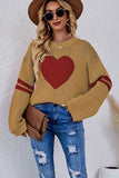 Lily Clothing - WOMEN OVERSIZED HEART PRINTING RIBBED PULLOVER_CWOSWL0323: APRICOT / (XL) 1