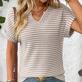 Lily Clothing - V-neck loose striped casual pullover T-shirt