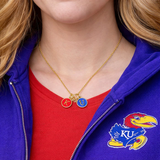 Red Blue KU Jayhawk Enamel Charm Necklace Kansas